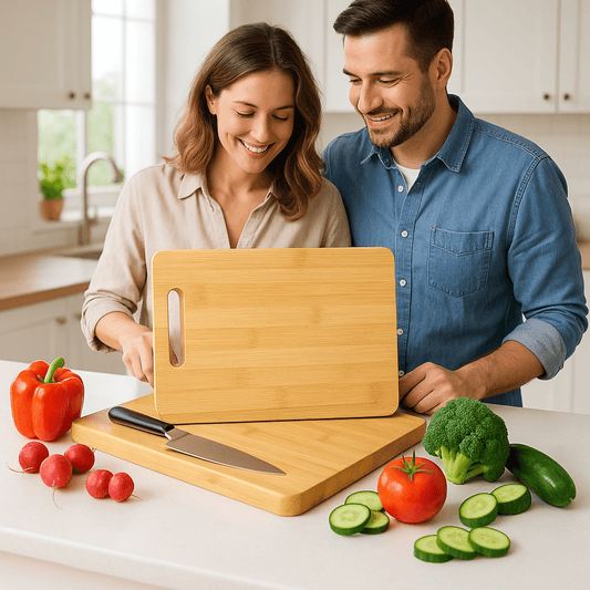 Planche a decouper en bois couple montre la planche