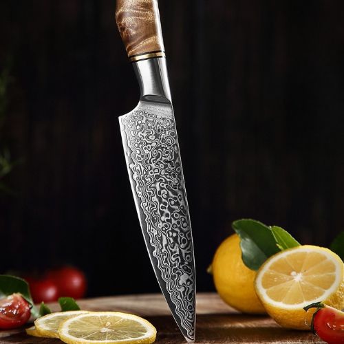 couteau japonais damas  avec citron découpe