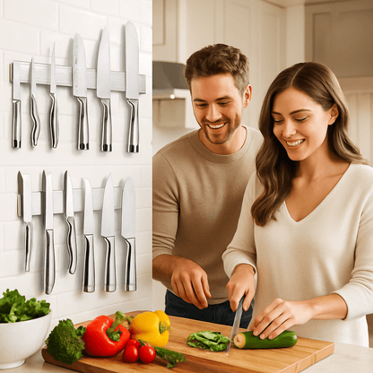 porte couteau homme femme qui cuisine