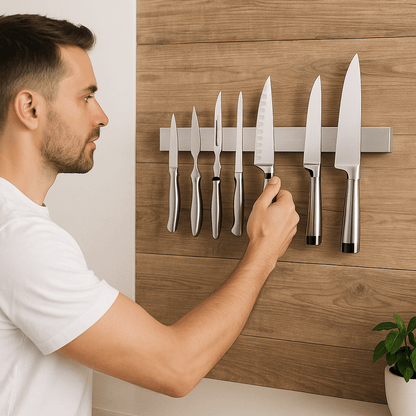 porte couteau homme prend couteau dans sa main